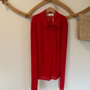 Tory Burch Vibrant Red half zip Shirt